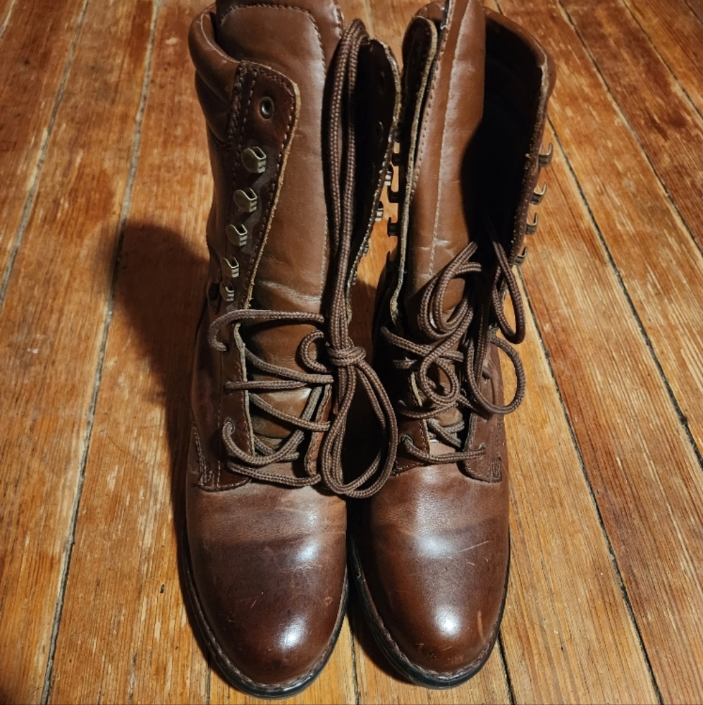 Double H Brown Leather Lace-Up Boots